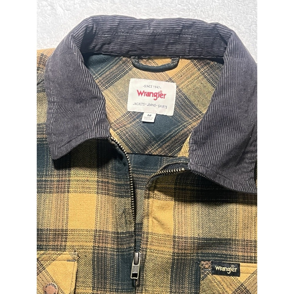 Wrangler Plaid Zip Jacket Mens M Corduroy Collar Workwear Shacket - Picture 9 of 9
